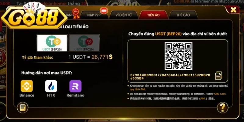 Nạp tiền Go88 cung cấp vốn đơn giản